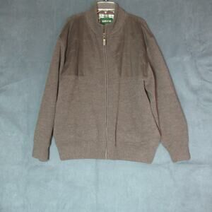 Orvis Sweater Wool Shooting Jacket Mens XL Brown Bomber Hunting Shoulder Patches